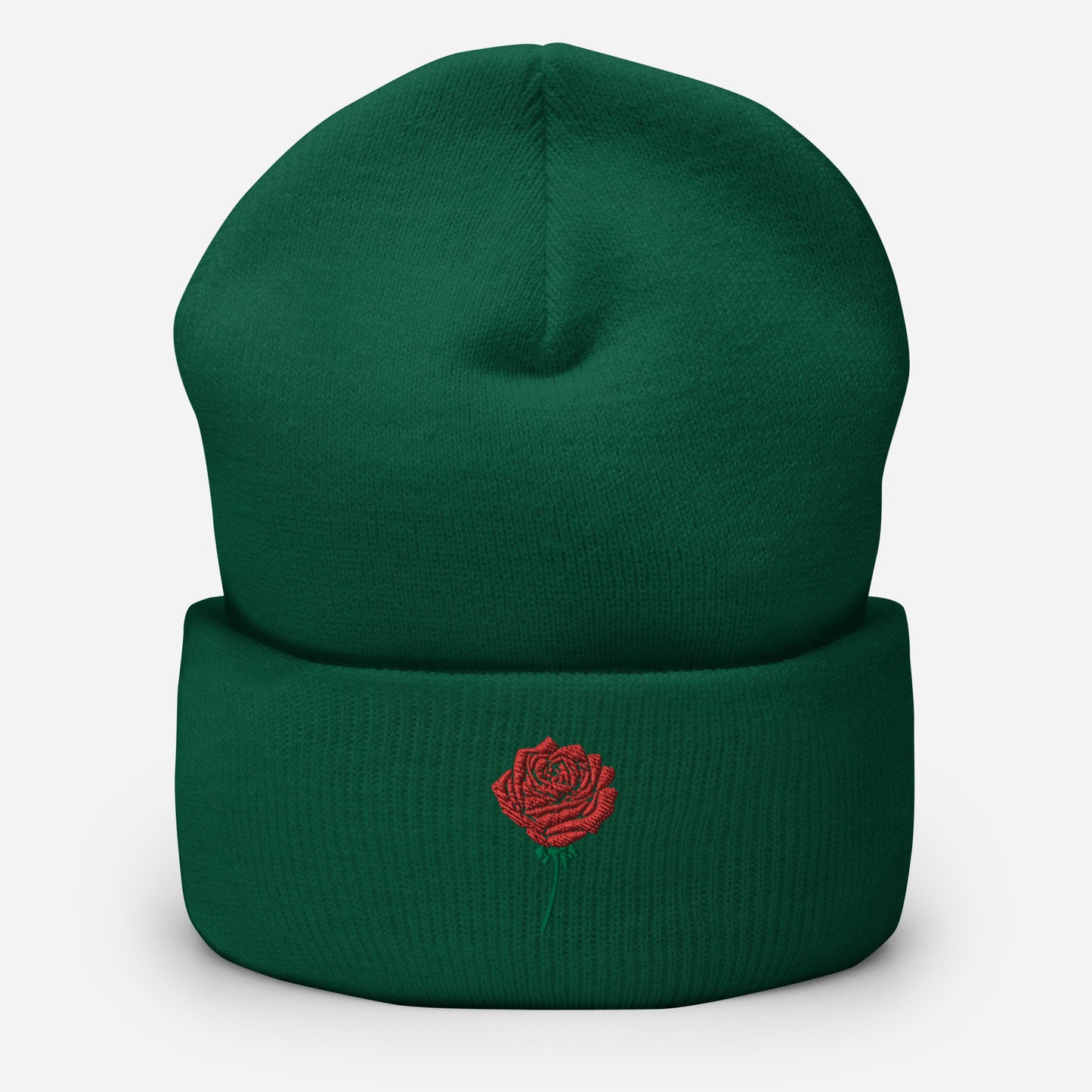 Red Rose Embroidered Cuffed Beanie