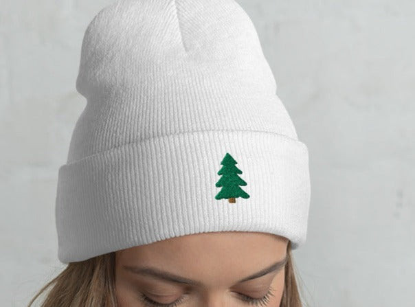 Pine Tree Embroidered Cuffed Beanie