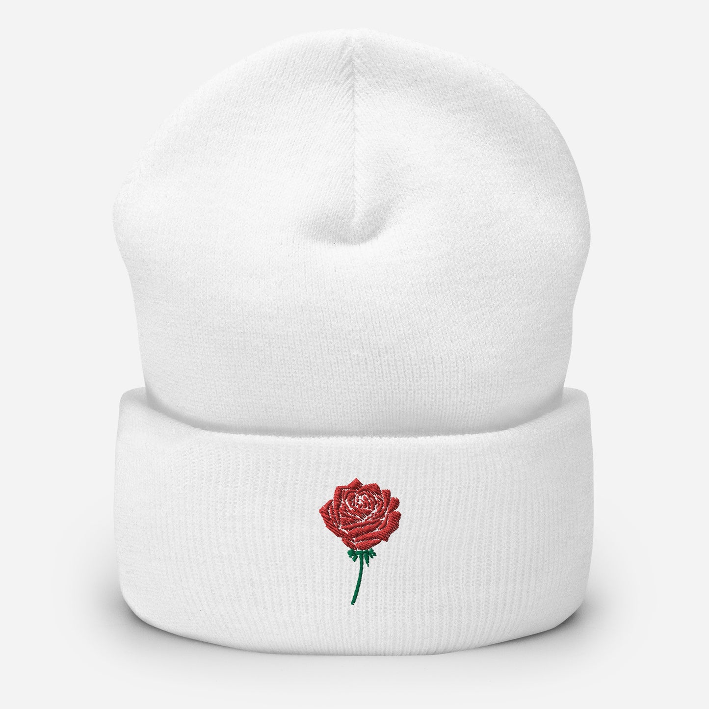 Red Rose Embroidered Cuffed Beanie