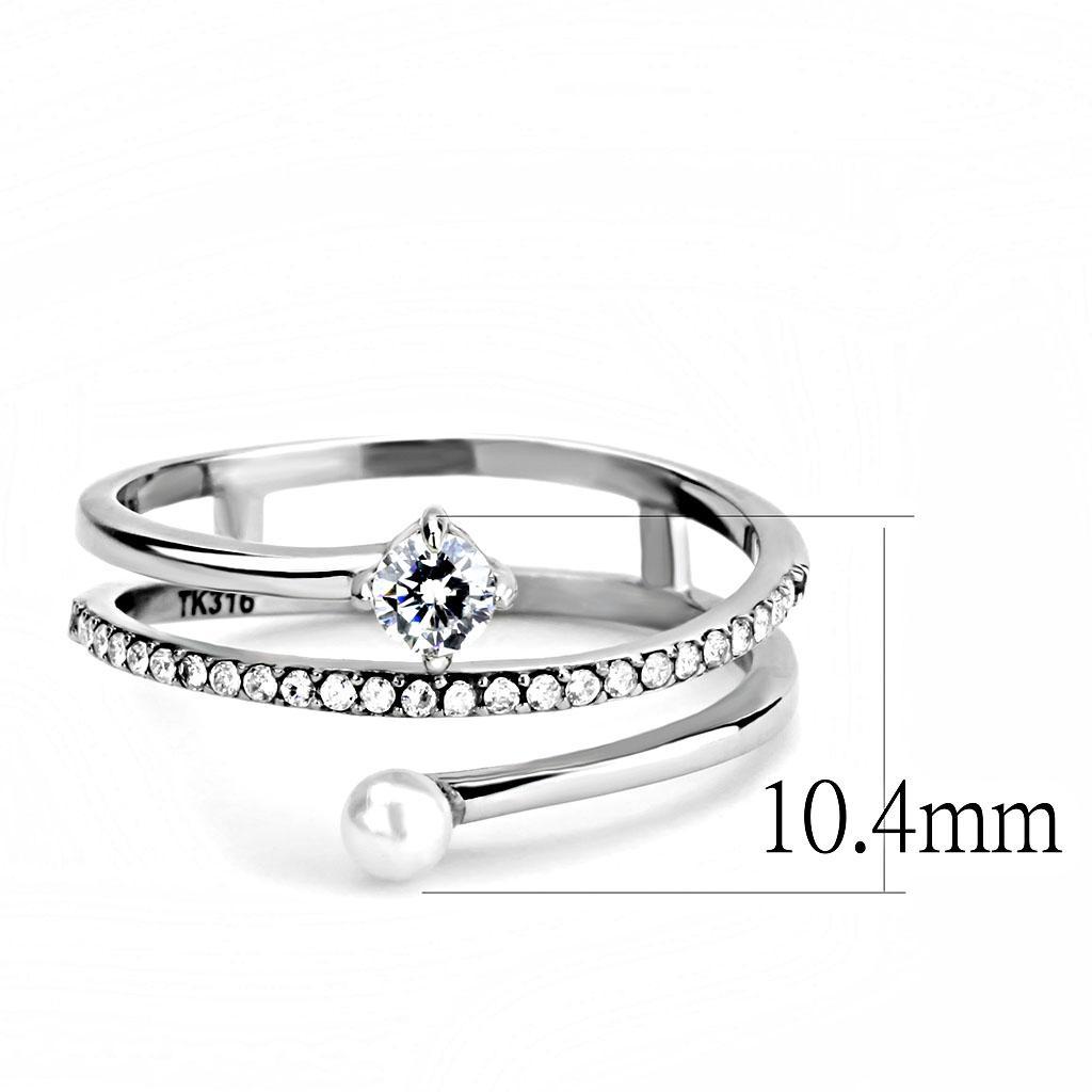 High Polished Stainless Steel Wrap Around Statement Ring with CZ Crystals and Pearl