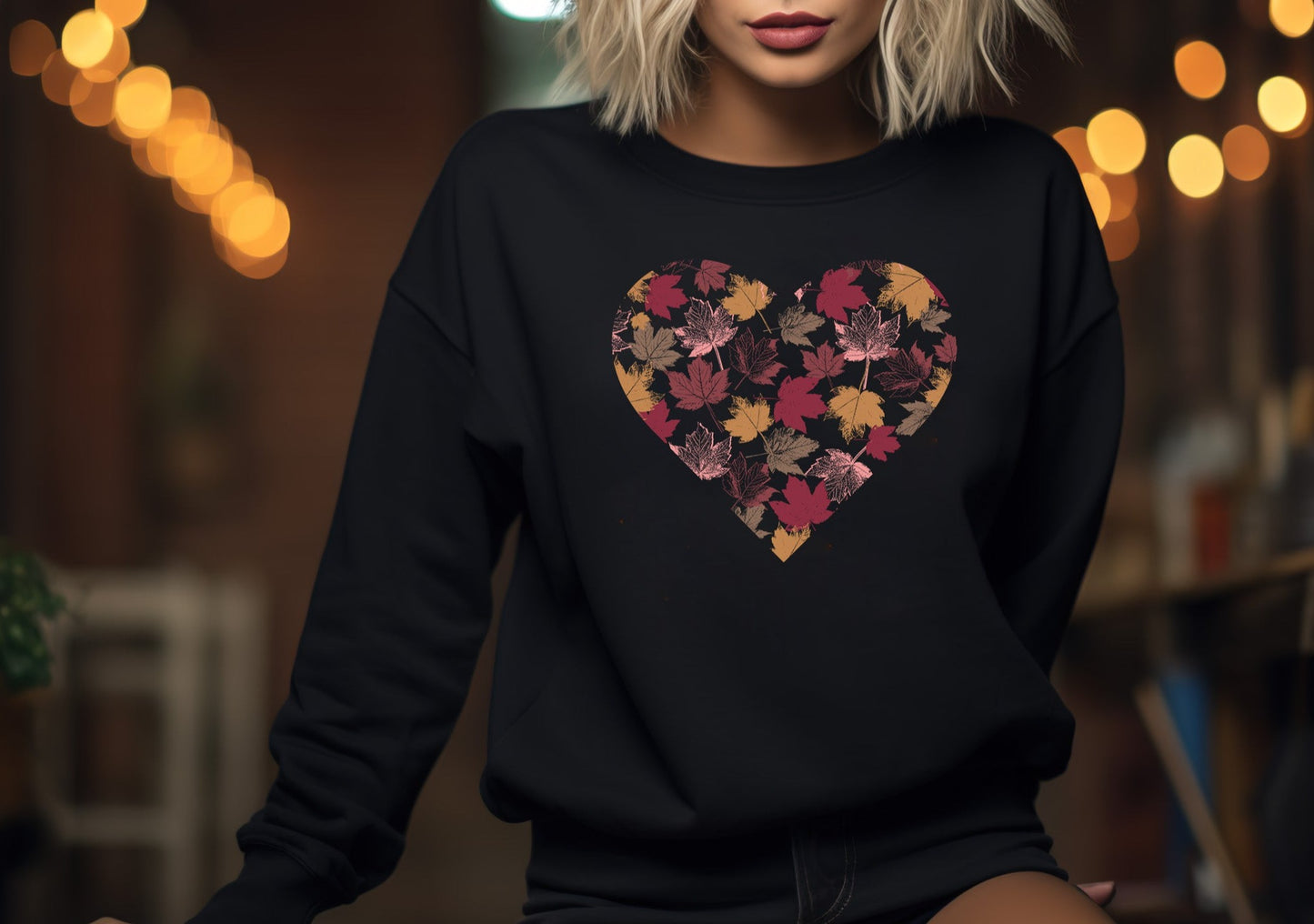 Fall Leaves Filled Heart Unisex Heavy Blend Crewneck Sweatshirt