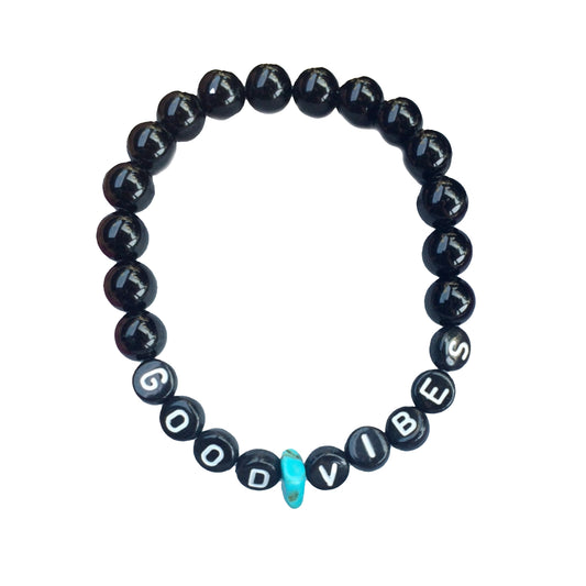 Good Vibes Black Onyx and Turquoise Stretch Bracelet