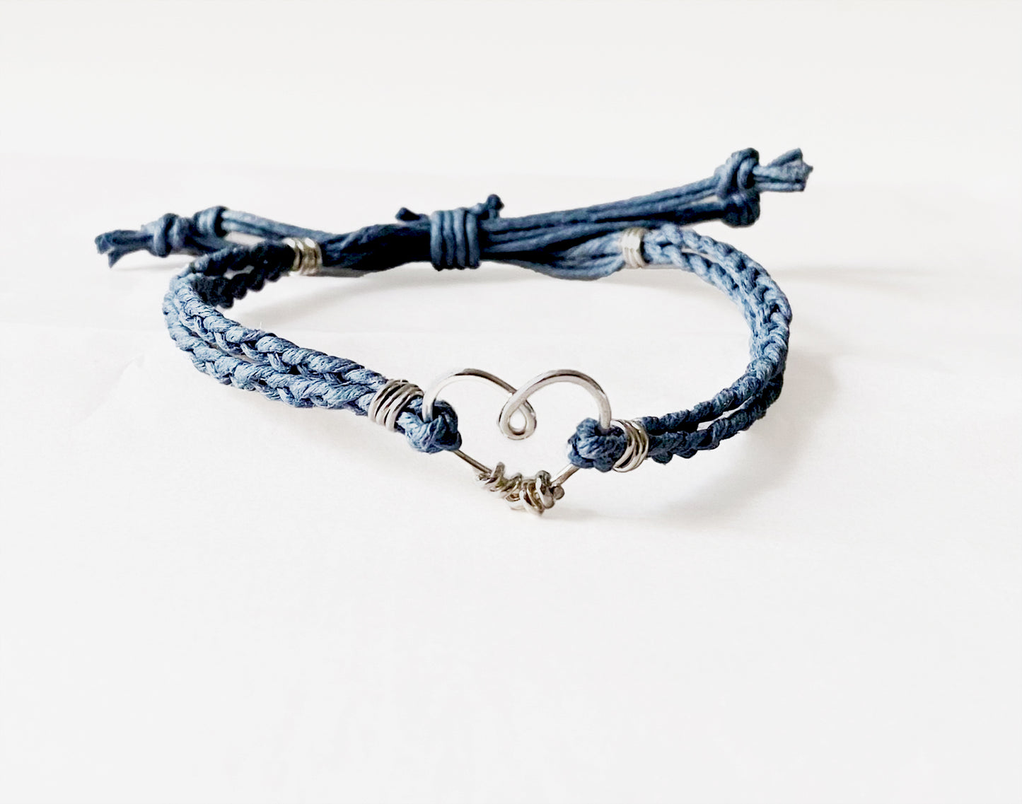 Braided Cord with Sterling Silver Heart Anklet or Bracelet