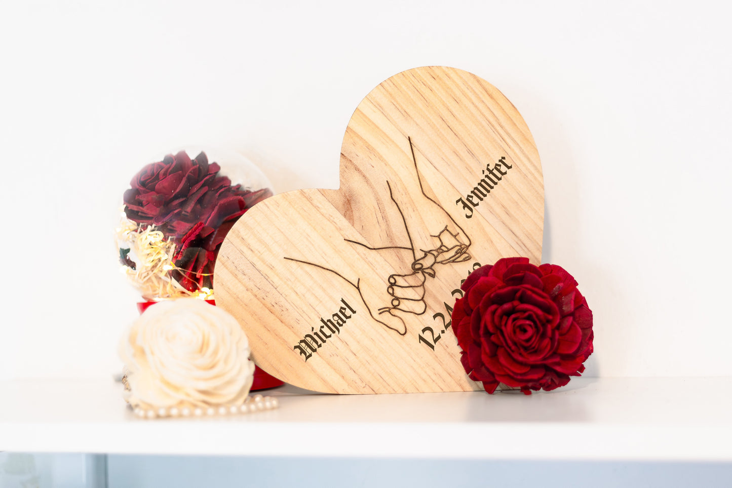 Pinky Promise Custom Engraved Wood Heart Plaque for Couples