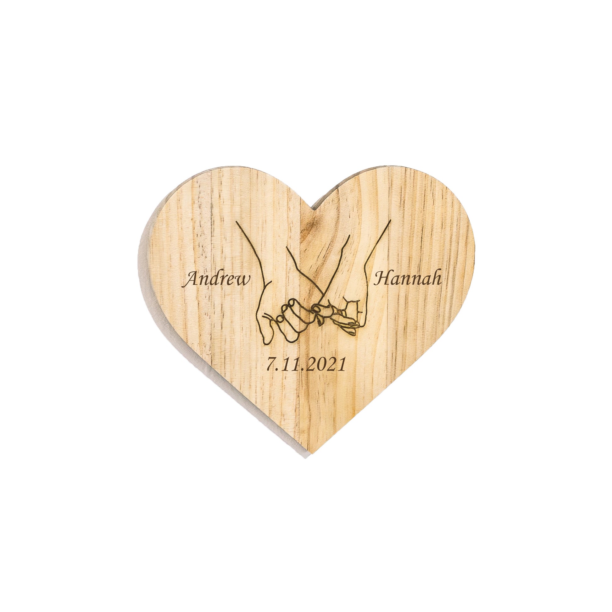 engraved wood plaque for couples with hands line art pinky promise modern design