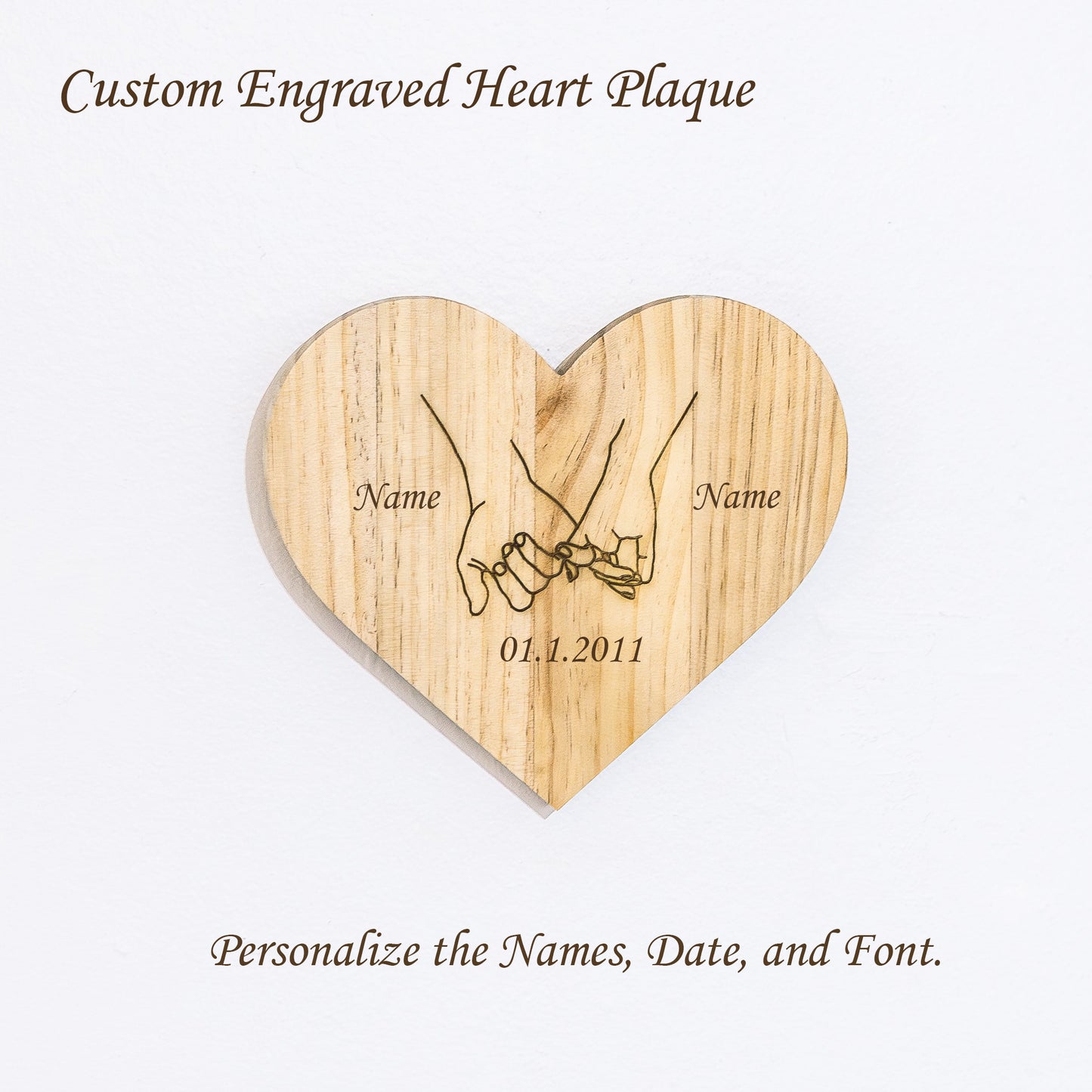 Pinky Promise Custom Engraved Wood Heart Plaque for Couples