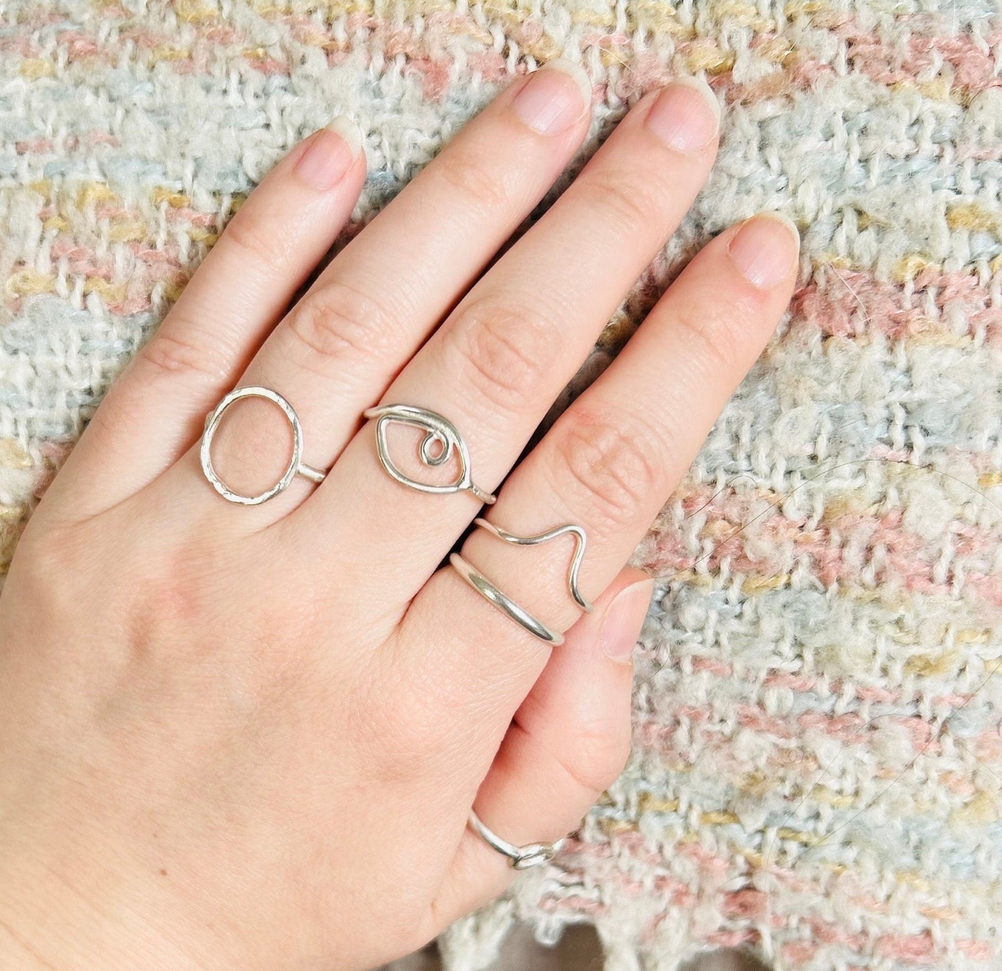 Adjustable Double Stacked Band and V Statement / Thumb Ring in Sterling Silver