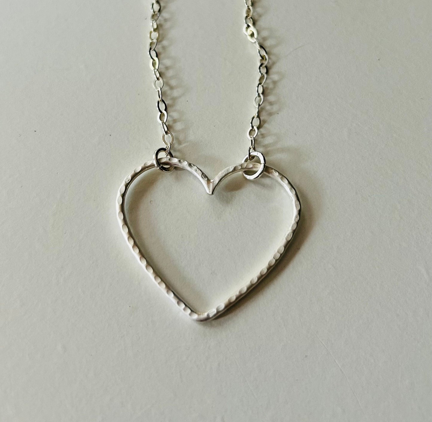 Sterling Silver Big Open Heart Textured Pendant Necklace