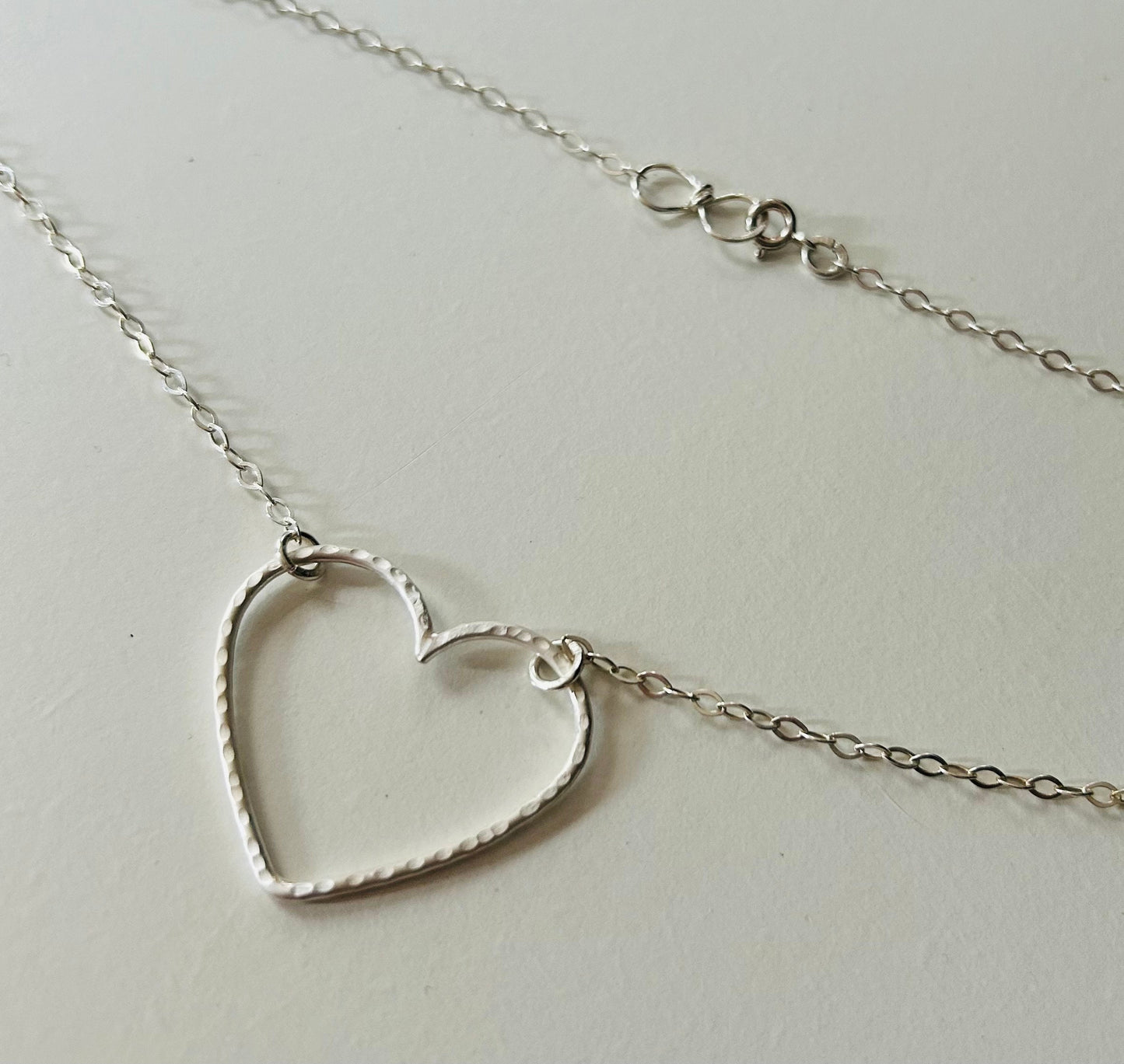 Sterling Silver Big Open Heart Textured Pendant Necklace