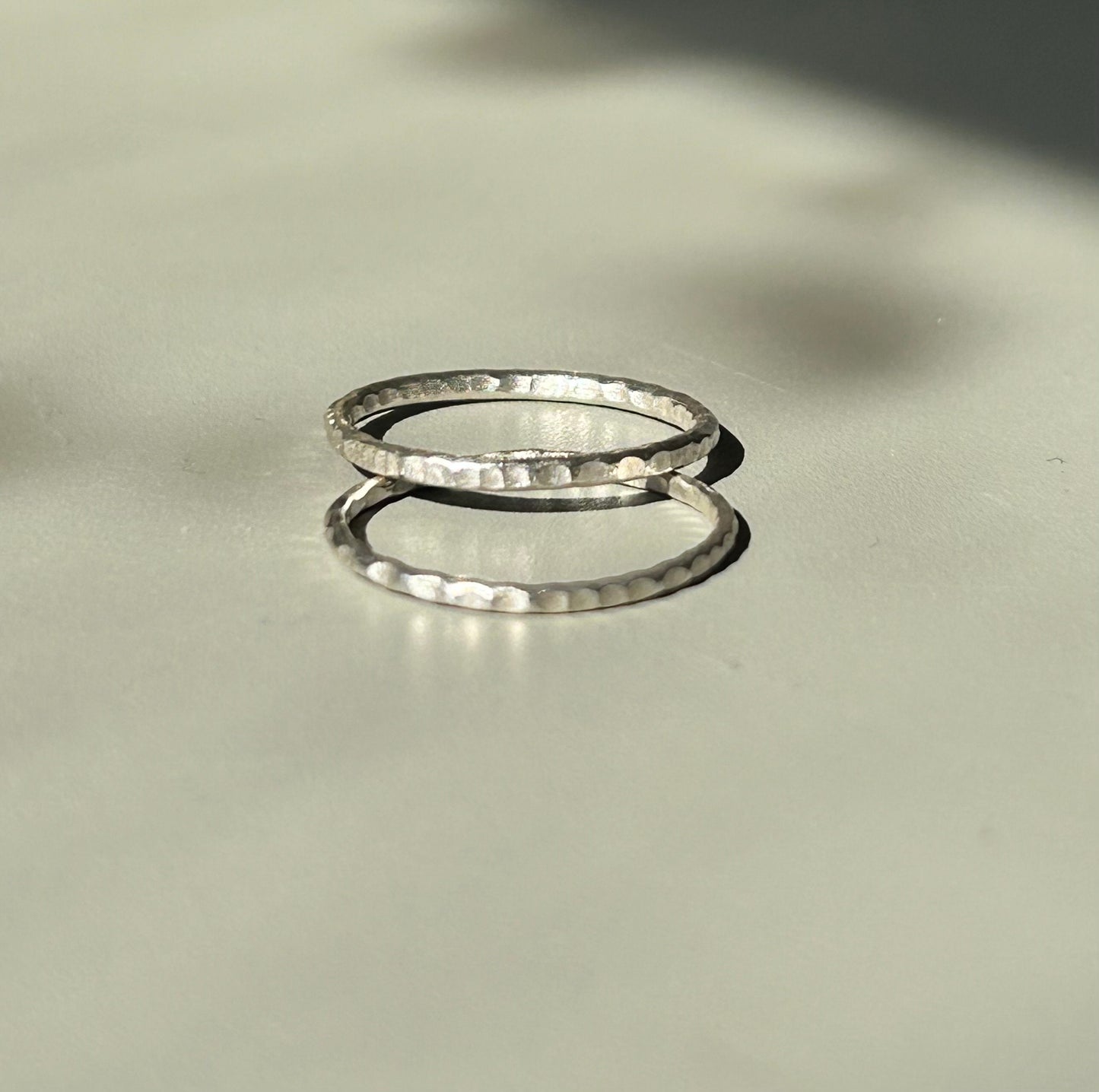 Set of 2 Hammered Texture Sterling Silver Stacking Rings