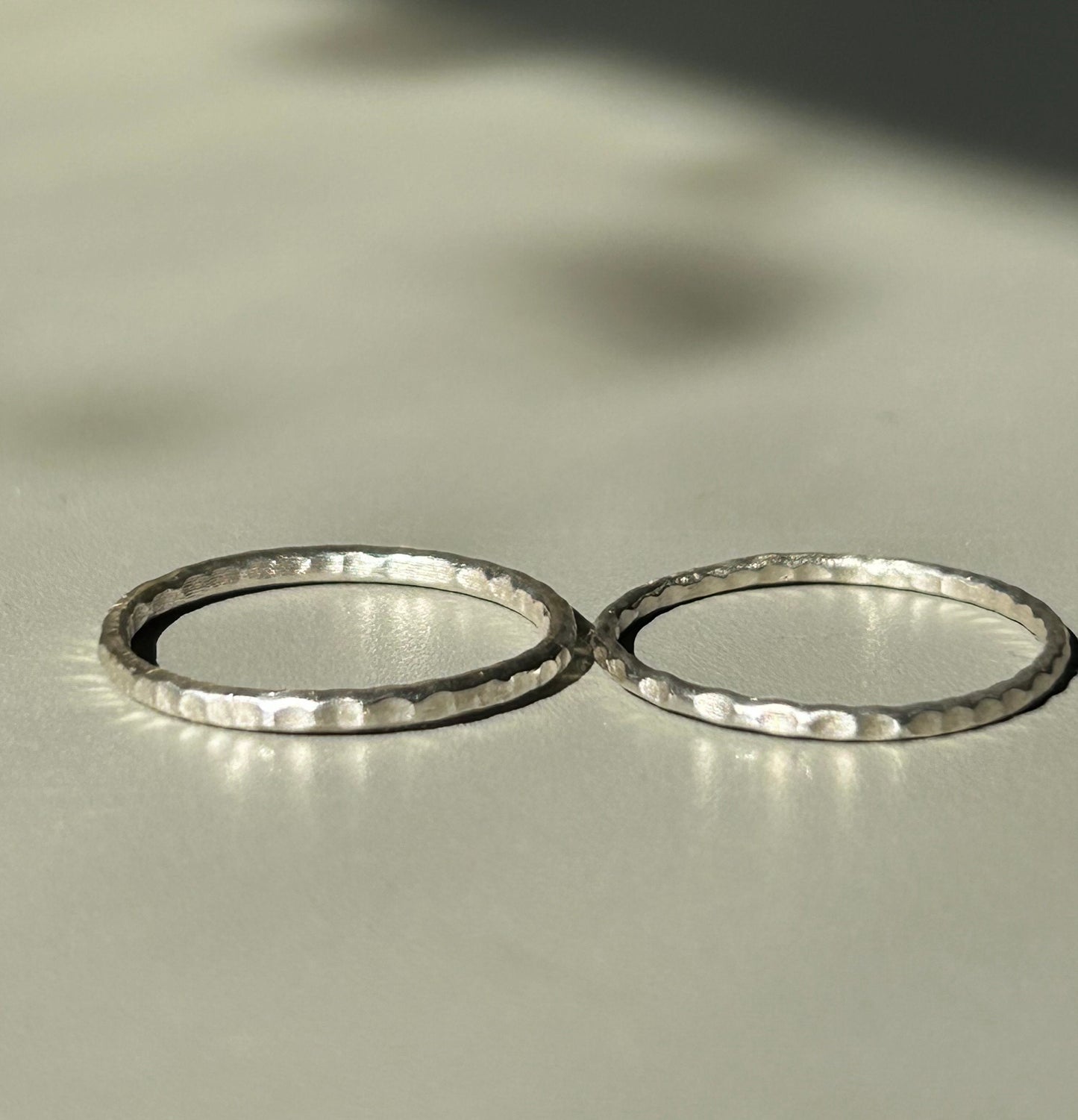 Set of 2 Hammered Texture Sterling Silver Stacking Rings