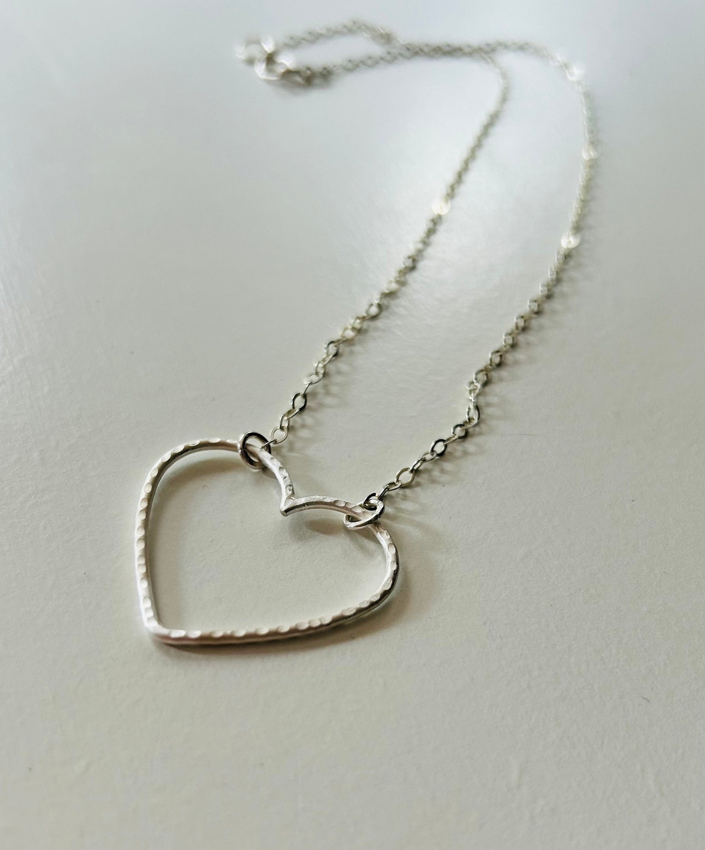 Sterling Silver Big Open Heart Textured Pendant Necklace