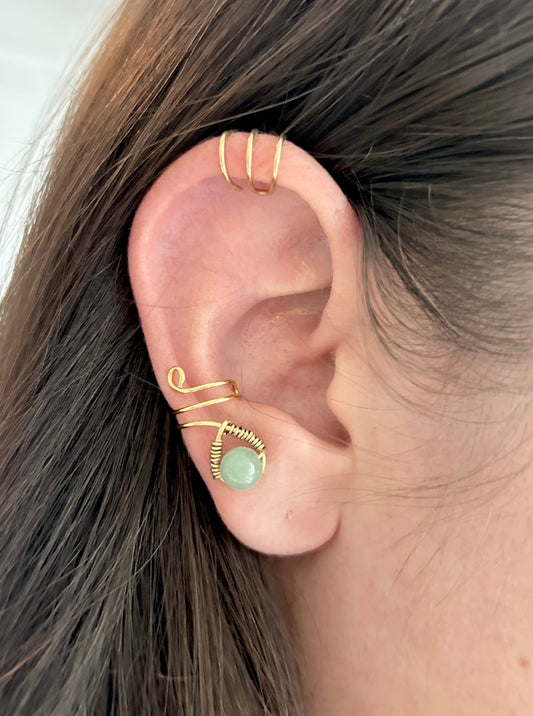 Aventurine Gemstone Wire Wrapped Conch Ear Cuff