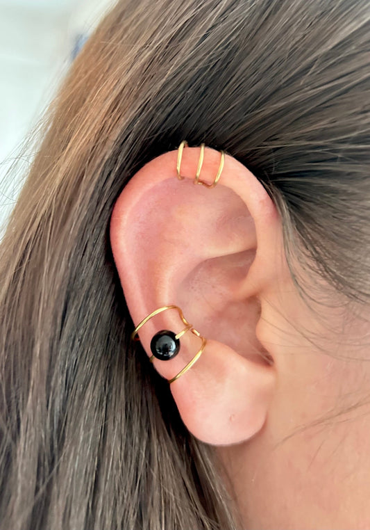 Black Onyx and Gold Ear Cuff