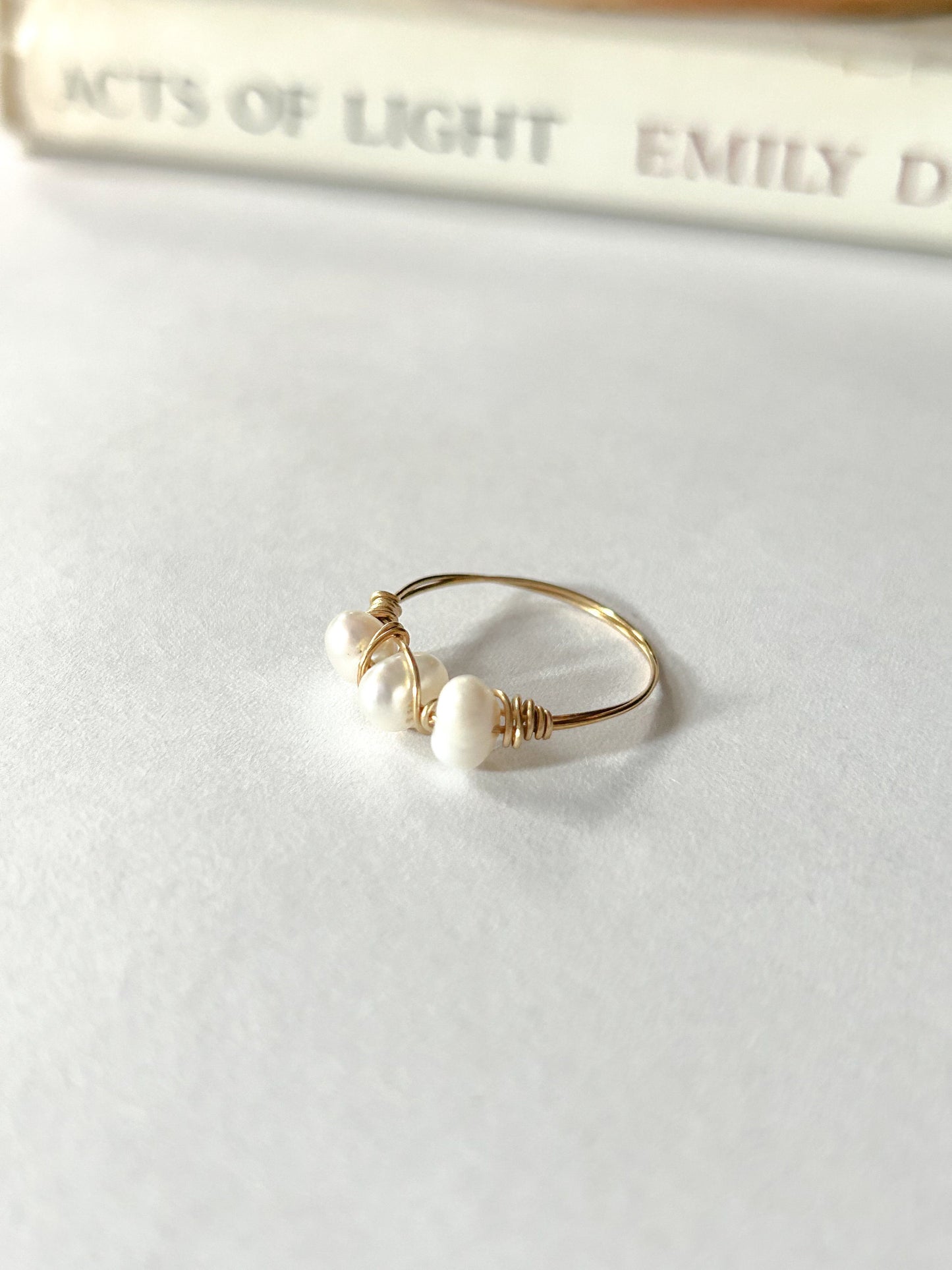 Wire Wrapped Fresh Water Pearls Dainty Ring 14k Gold Fill or Sterling Silver