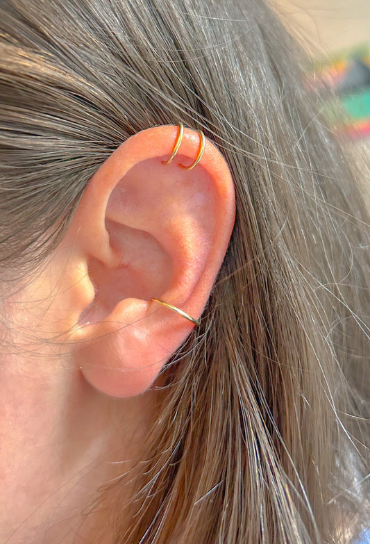 Set of 2 Ear Cuffs, Single Hoop Conch Cuff and Double Hoop Helix Ear Cuff 14k Gold Filled or Sterling Silver