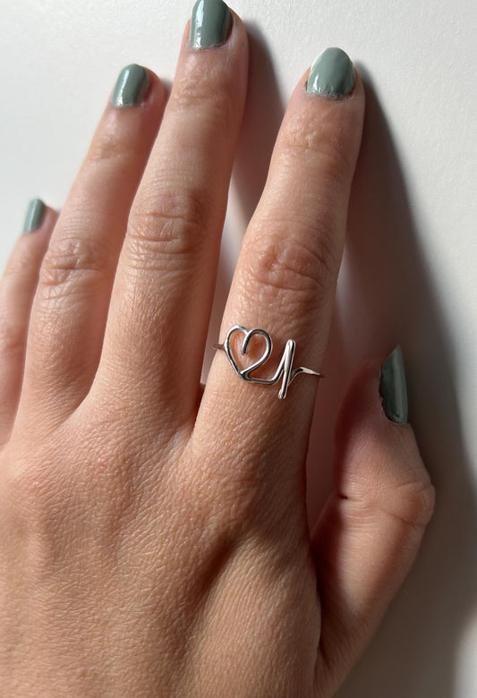 Heartbeat Ring, EKG Sterling Silver Ring