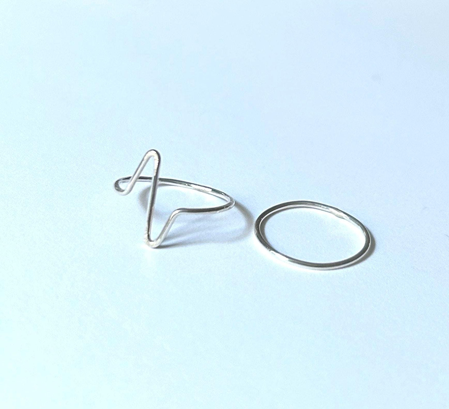 Pulse Set of 2 Sterling Silver Rings, EKG Ring and Skinny Silver Band