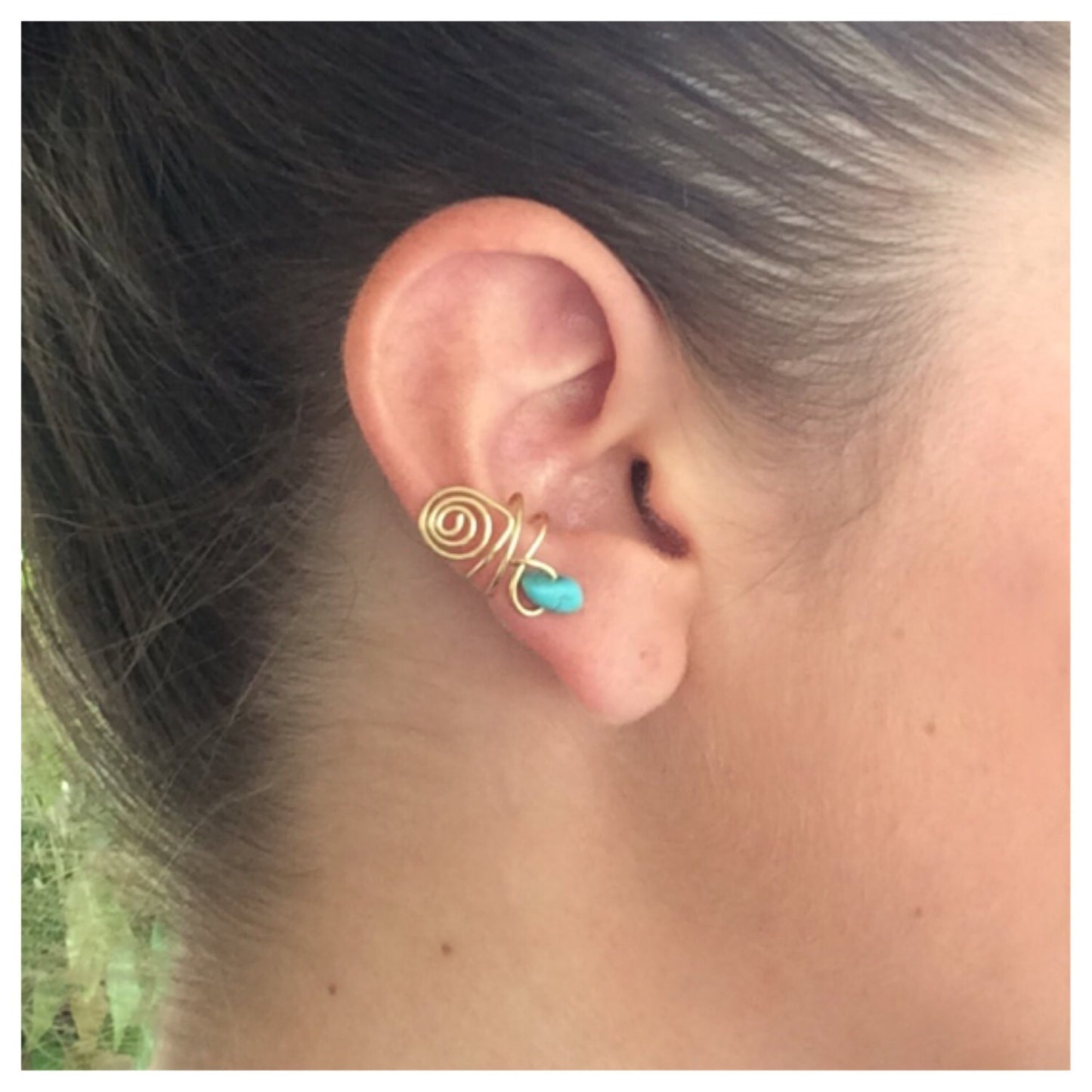 Spiral Ear Cuff with Turquoise Stone, Gold or Silver