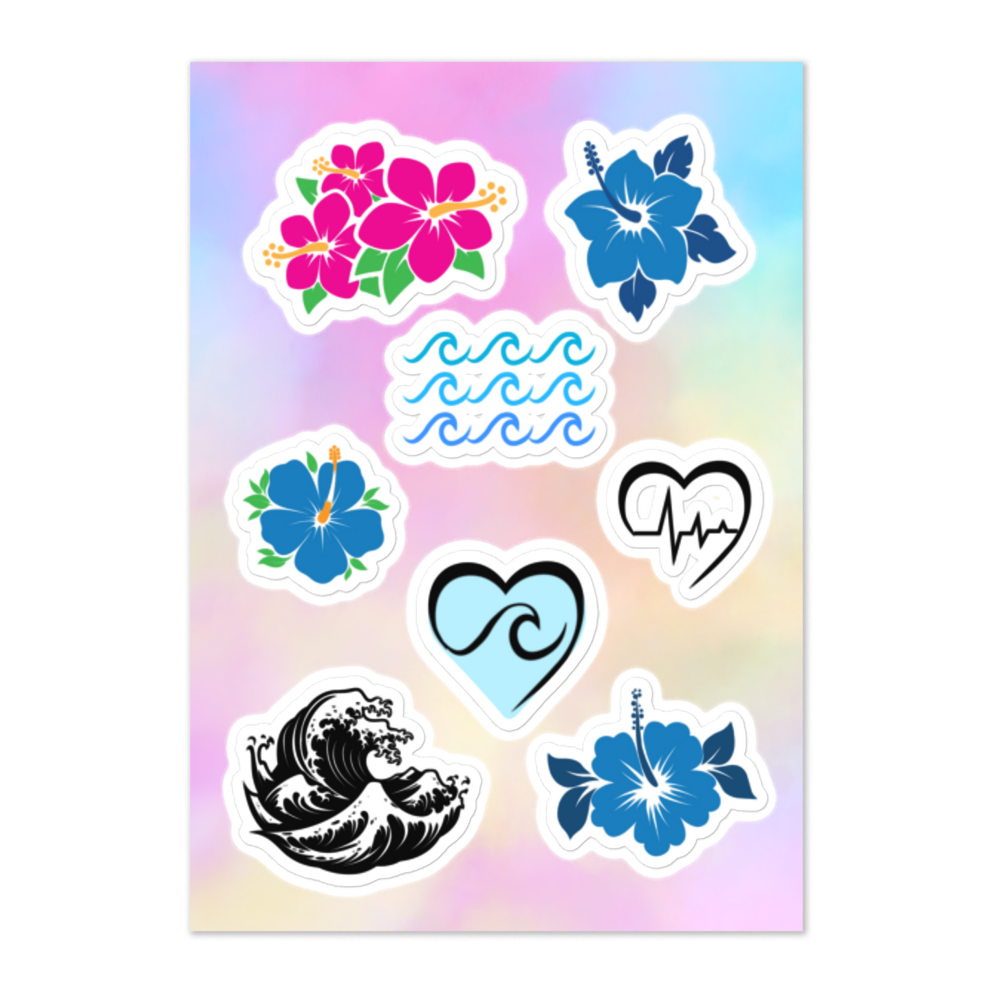 Hibiscus Beach Waves Summer PVC Stickers Sheet