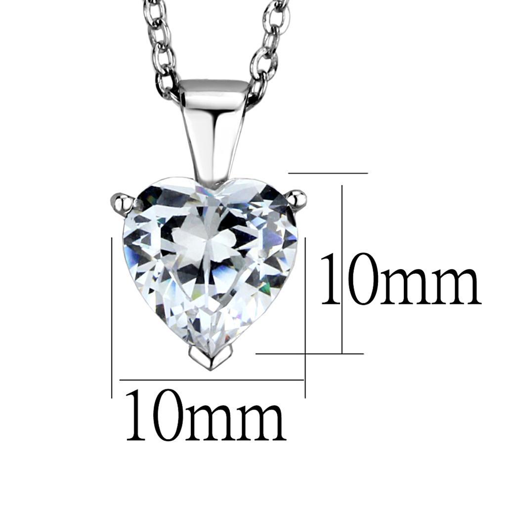 Crystal Heart 925 Sterling Silver Chain Pendant with AAA Grade CZ  in Clear