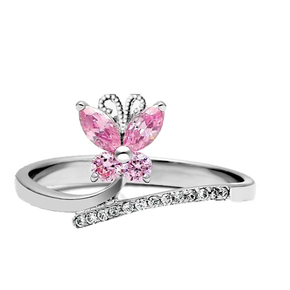 Butterfly with Light Rose CZ Crystals Sterling Silver Ring