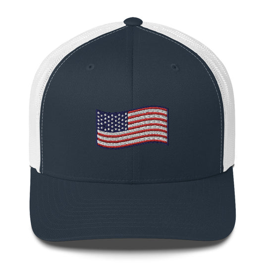 Wavy American Flag Trucker Hat