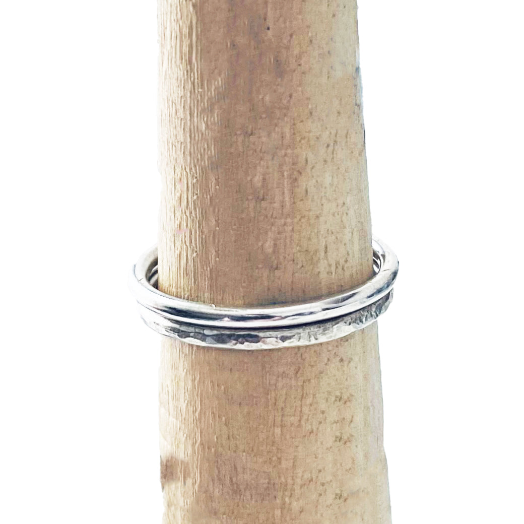 Sterling Silver Stacking Rings Textured/Polished Set of 2