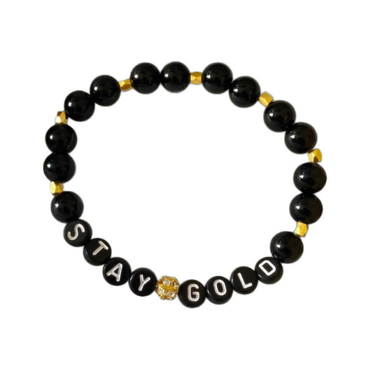 Stay Gold Black and Gold Beaded Stretch Bracelet