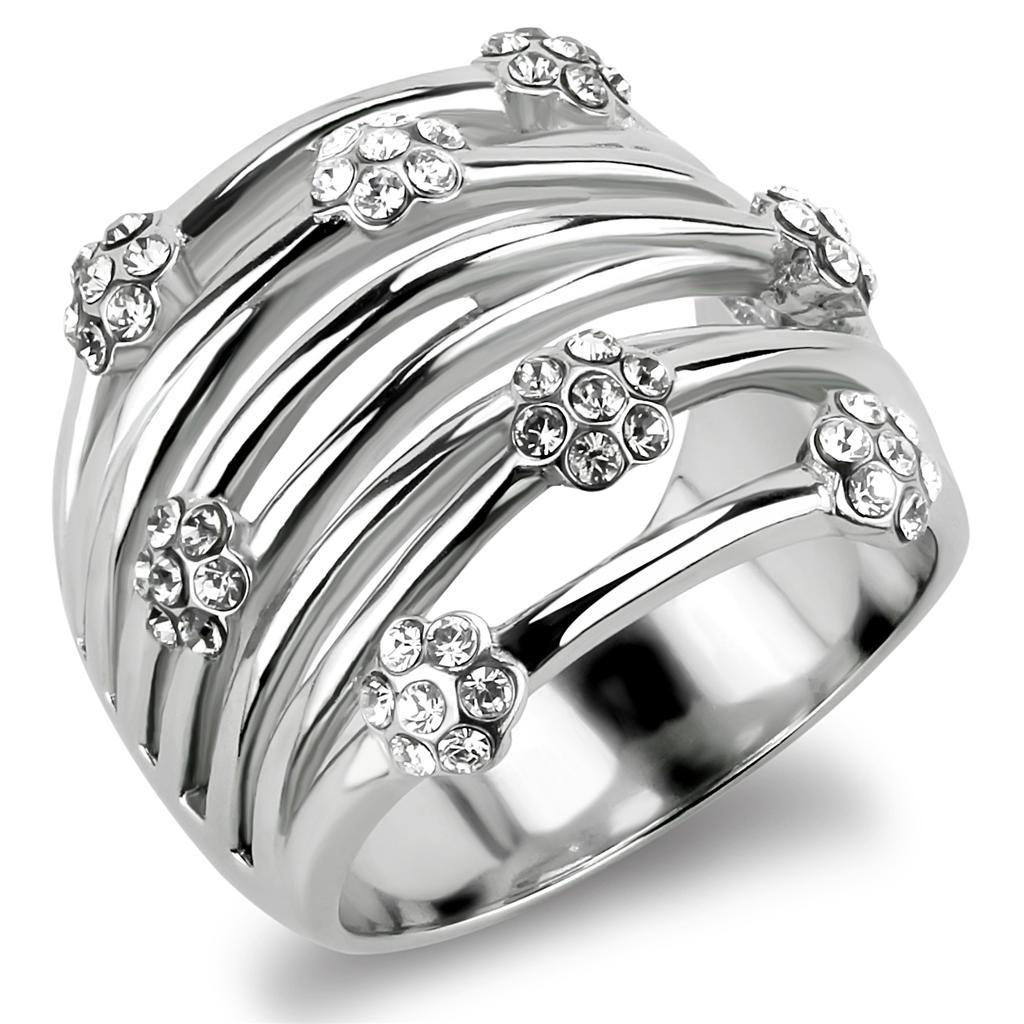 Crystal Flowers High polished Stainless Steel Ring