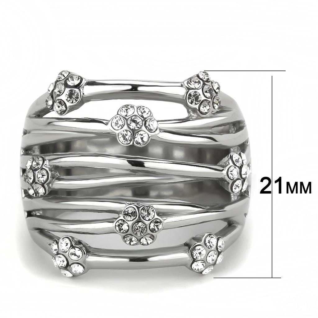 Crystal Flowers High polished Stainless Steel Ring