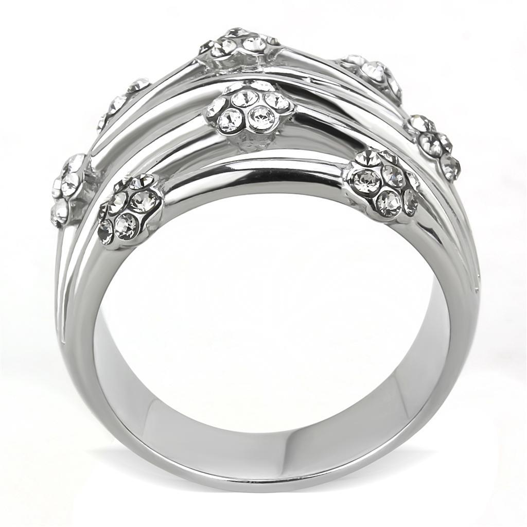 Crystal Flowers High polished Stainless Steel Ring