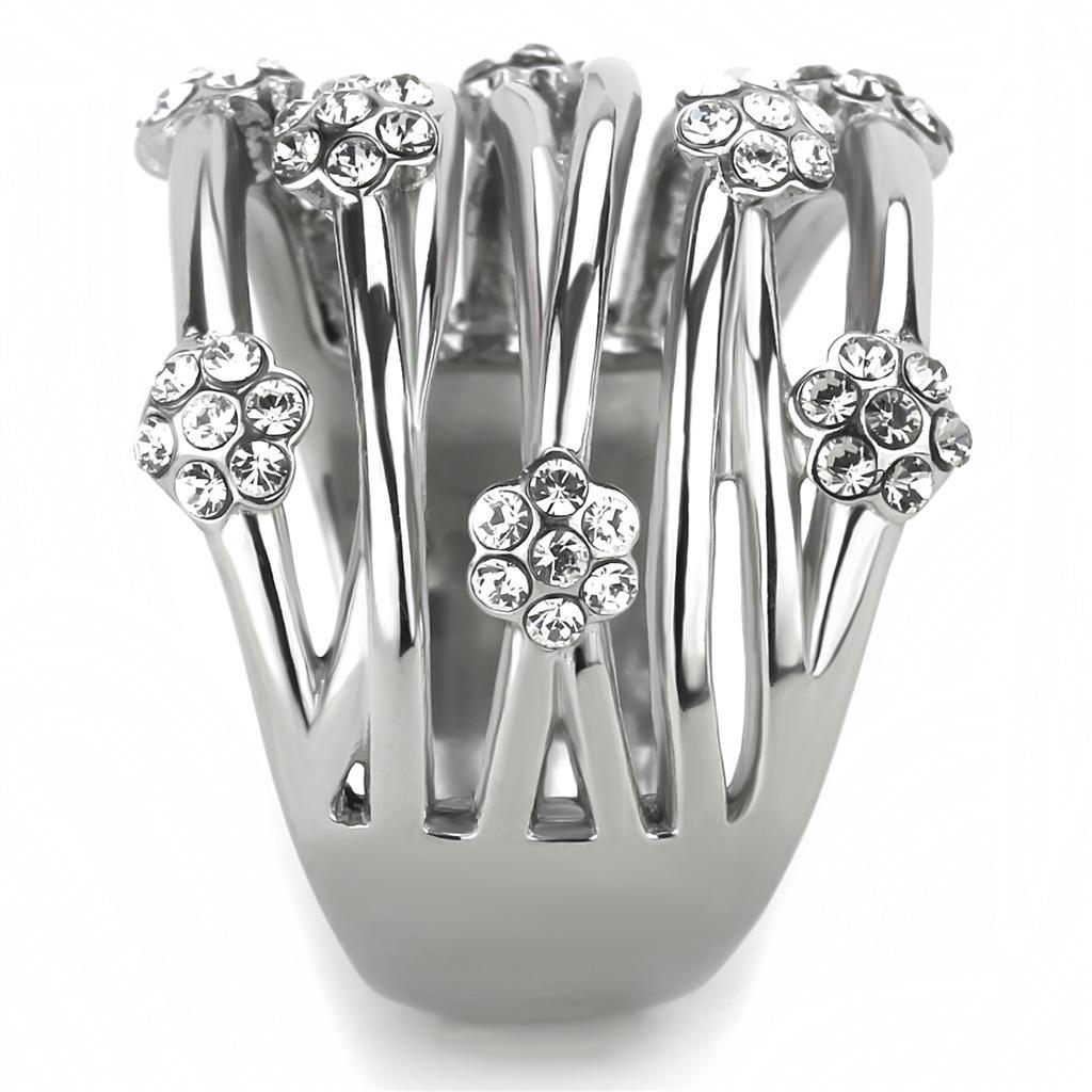 Crystal Flowers High polished Stainless Steel Ring