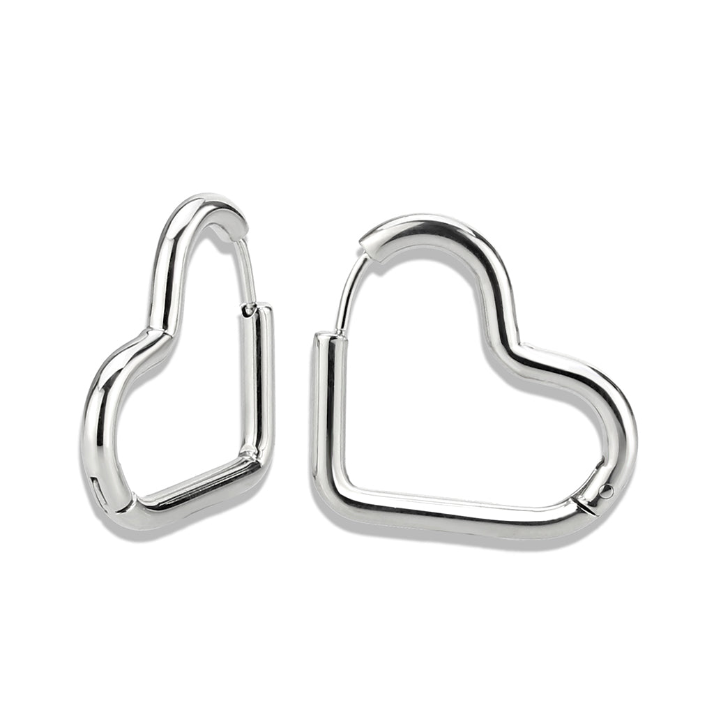 High polished Stainless Steel Clicker Heart Hoop Earrings