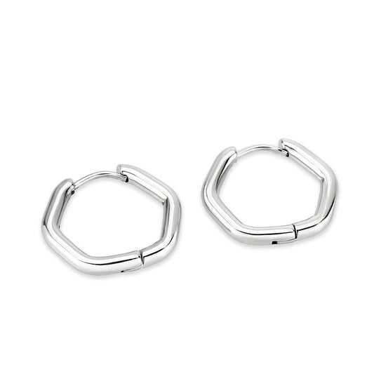 High polished Stainless Steel Clicker Hexagon Hoop Earrings