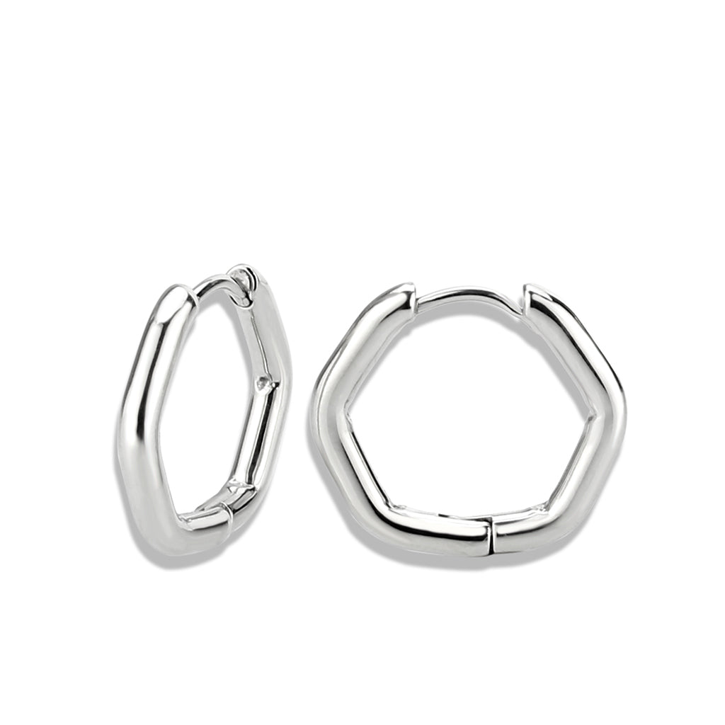 High polished Stainless Steel Clicker Hexagon Hoop Earrings