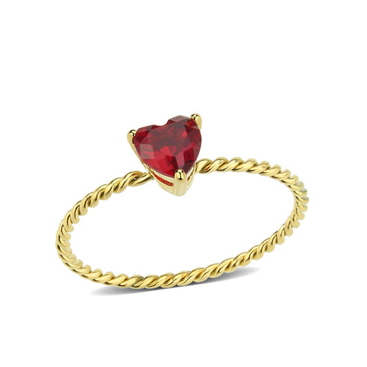 Ruby Heart Gold Plated Steel 3 Prong Ring with Twisted Band