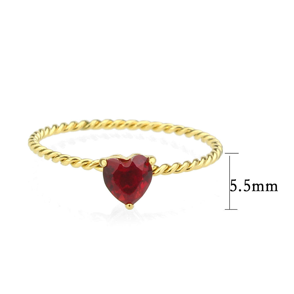 Ruby Heart Gold Plated Steel 3 Prong Ring with Twisted Band