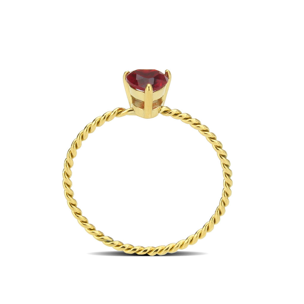 Ruby Heart Gold Plated Steel 3 Prong Ring with Twisted Band