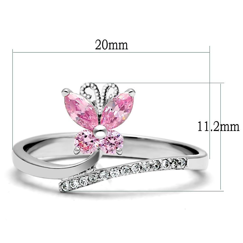 Butterfly with Light Rose CZ Crystals Sterling Silver Ring