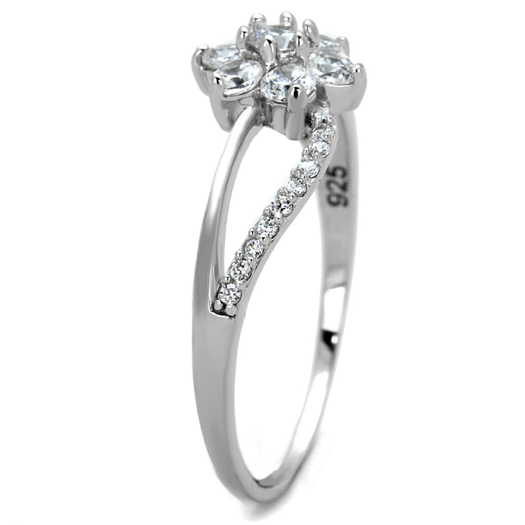 Flower and Vine 925 Sterling Silver Ring with CZ Crystals