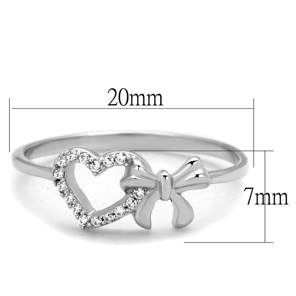 Heart with Bow Sterling Silver Ring with AAA Grade CZ Crystals