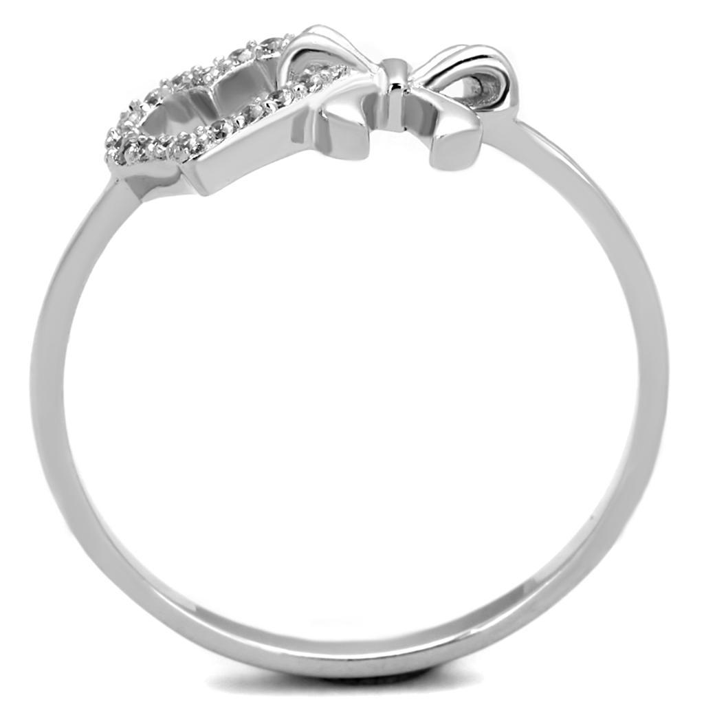 Heart with Bow Sterling Silver Ring with AAA Grade CZ Crystals