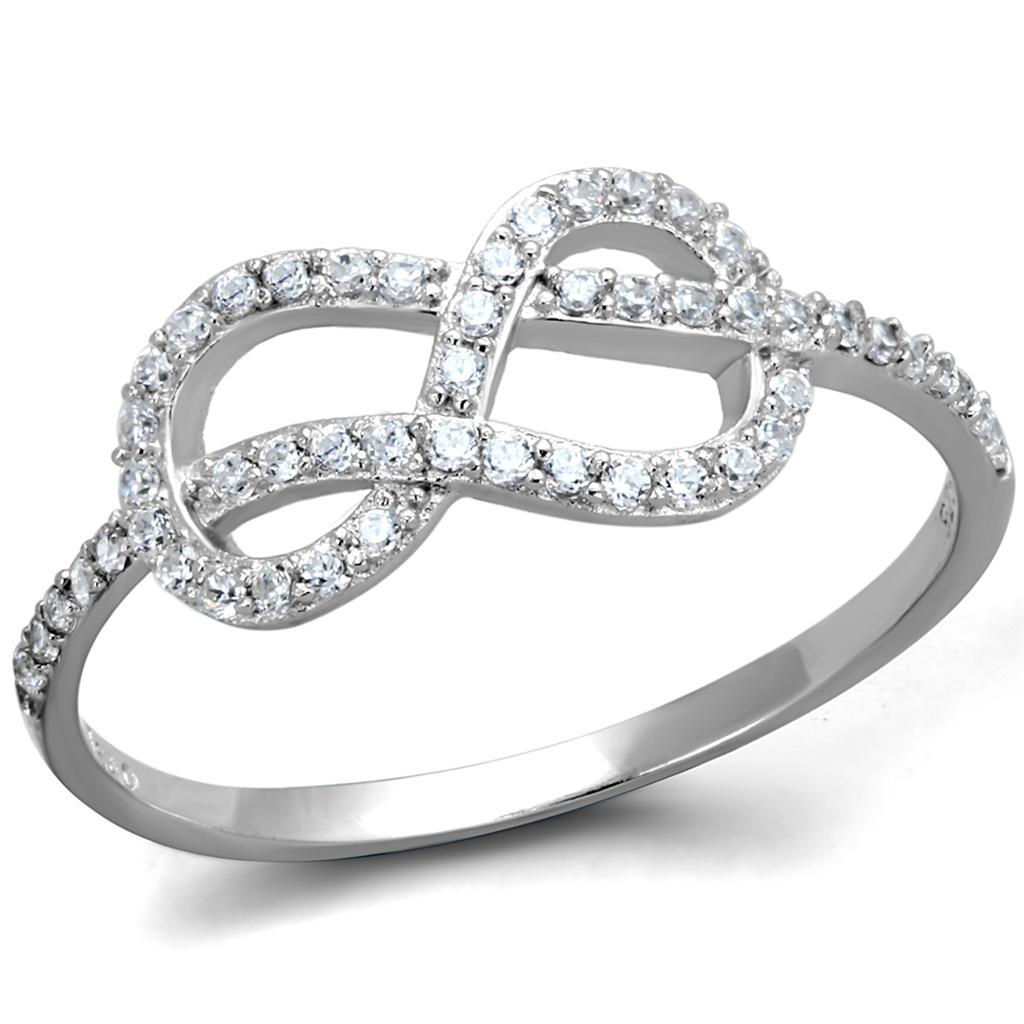 Interlocking Infinity Crystal 925 Sterling Silver Ring with CZ Crystals