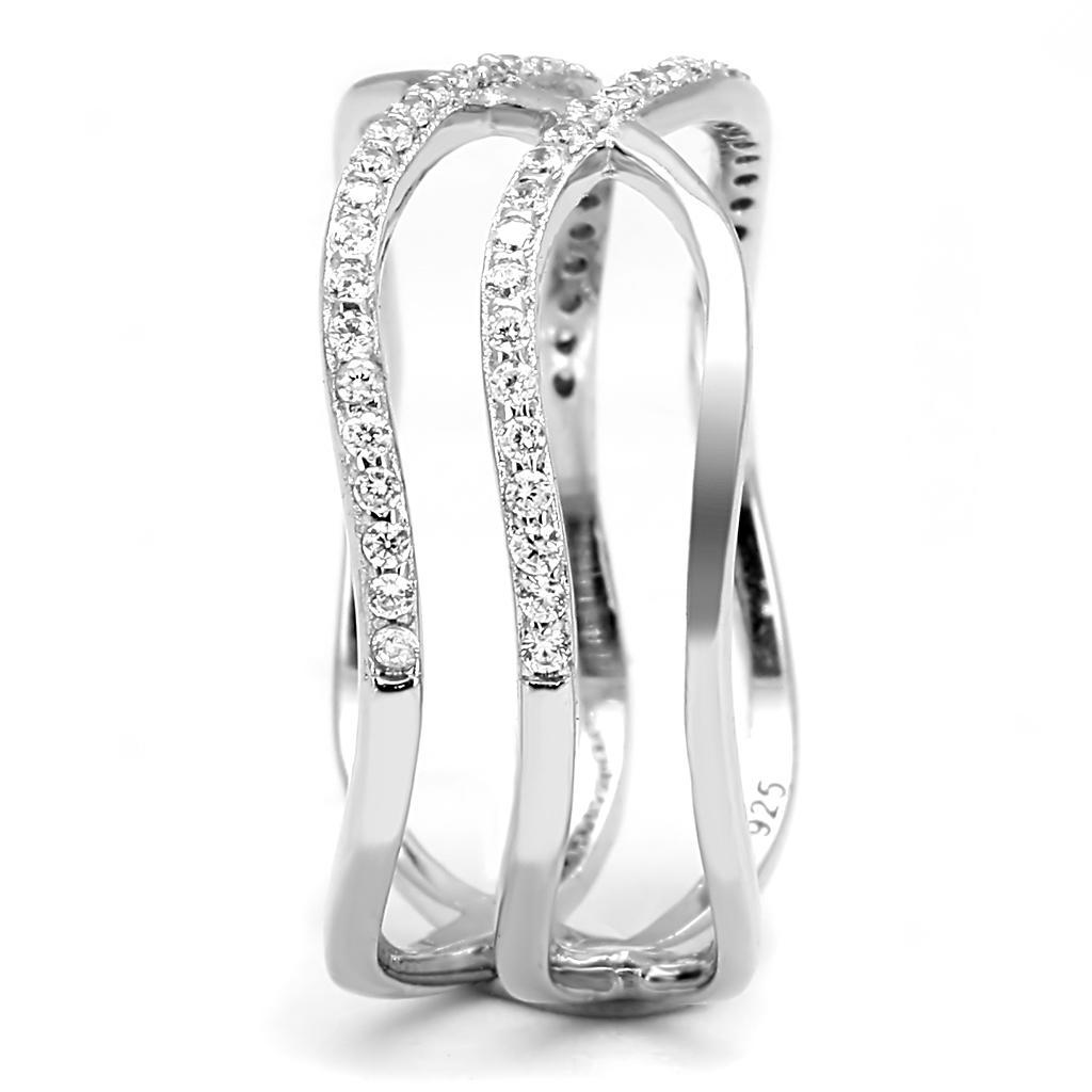 Criss Cross CZ Crystal 925 Sterling Silver Ring