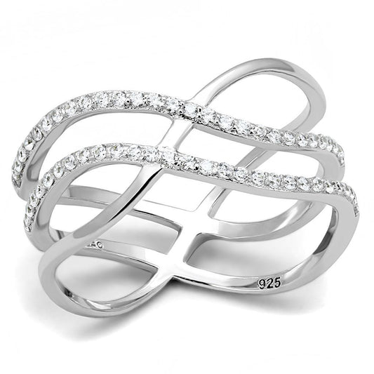 Criss Cross CZ Crystal 925 Sterling Silver Ring