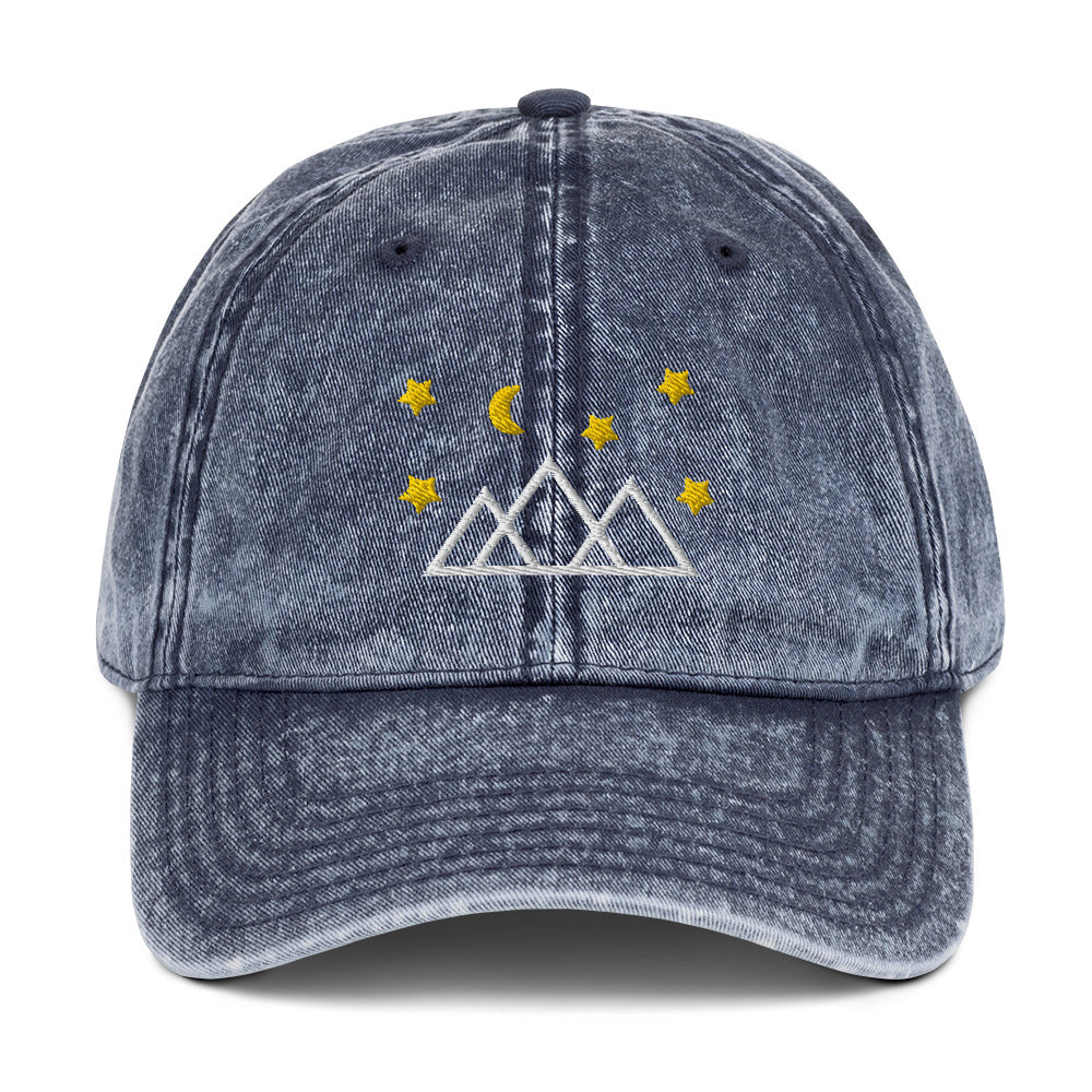 Geo Mountain Range Embroidered Vintage Cotton Twill Cap