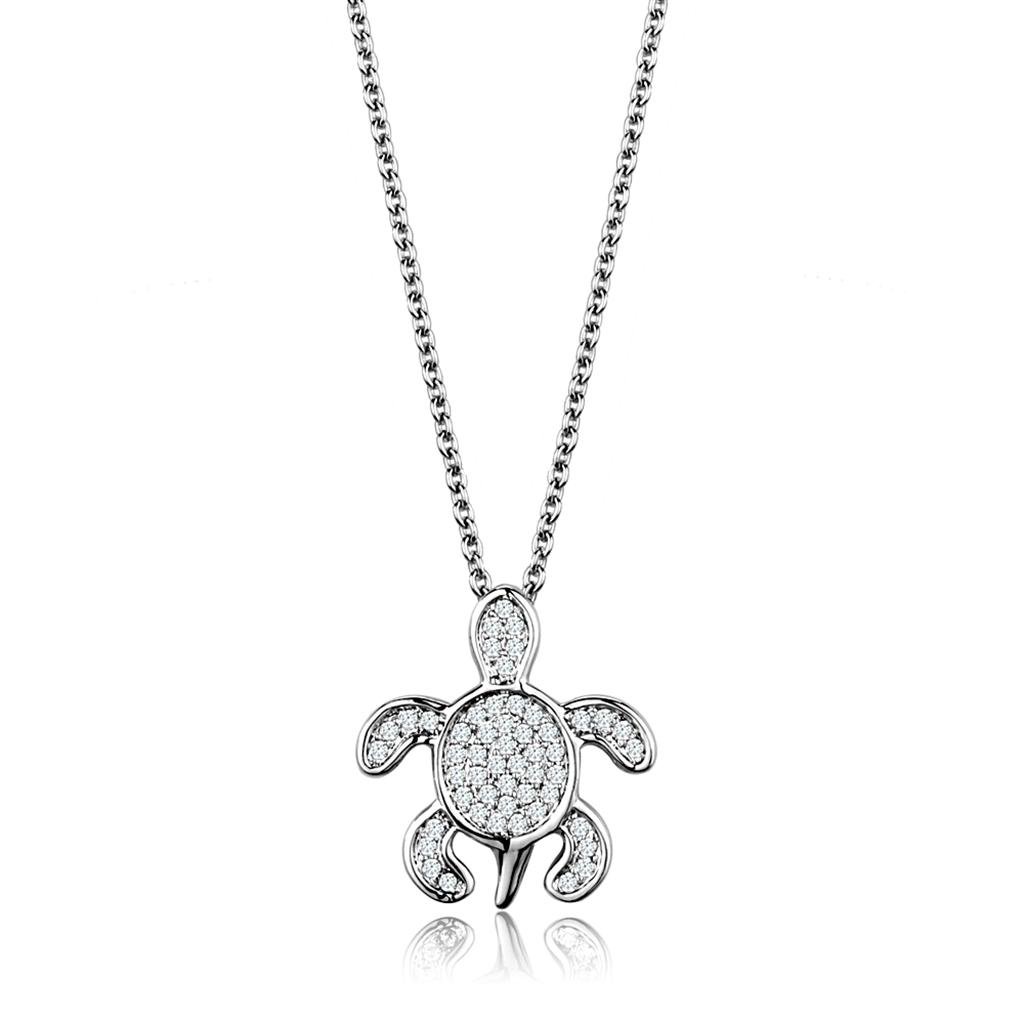 Keep Swimming Sea Turtle Necklace with Silver Plated Chain Pendant with AAA Grade CZ Crystals