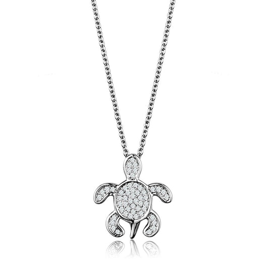 Keep Swimming Sea Turtle Necklace with Silver Plated Chain Pendant with AAA Grade CZ Crystals