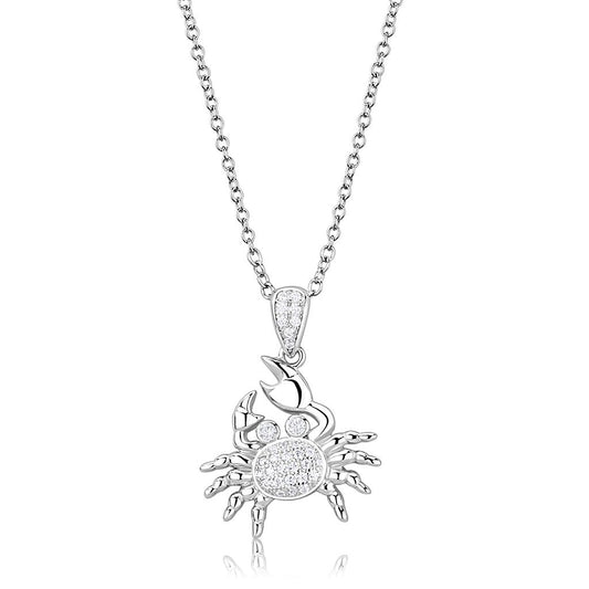 Ocean Crab 925 Sterling Silver Chain Pendant with CZ Crystals